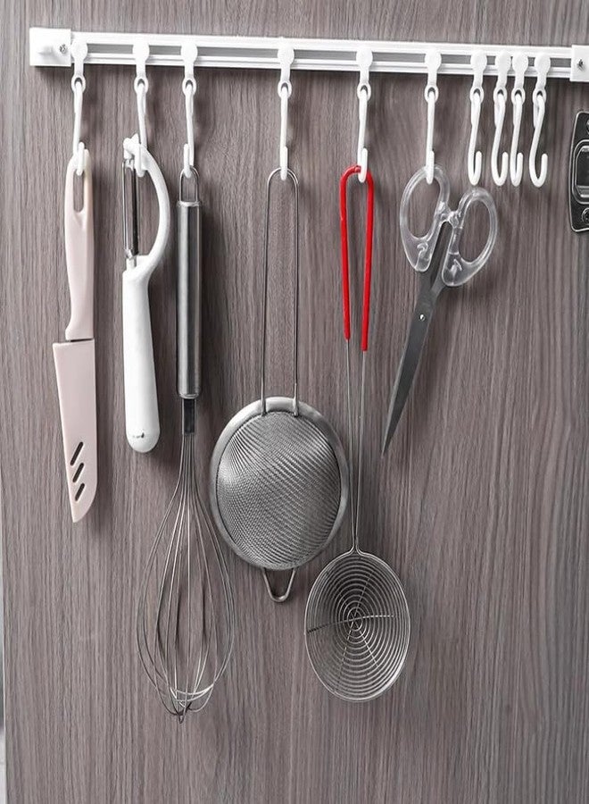 MIXNEX Sliding Rail Hook Rack - 30cm Adhesive Hook Bar for Kitchen, Bathroom, or Over-The-Door Storage - No-Drill Wall Mounted Hanger with Movable Hooks - Space-Saving Organizer Strip - Image 1